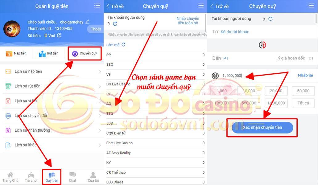Hướng dẫn nạp rút tiền và chuyển quỹ tại SODO66 11 Hình thức chuyển quỹ tại sodo66